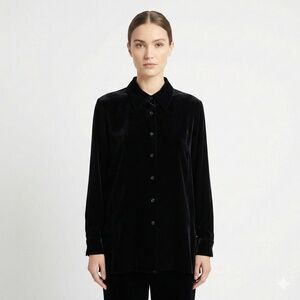 SILKLAND Rayon & Silk Blend Black Velvet Button Front Long Sleeve Shirt Sz 1X
